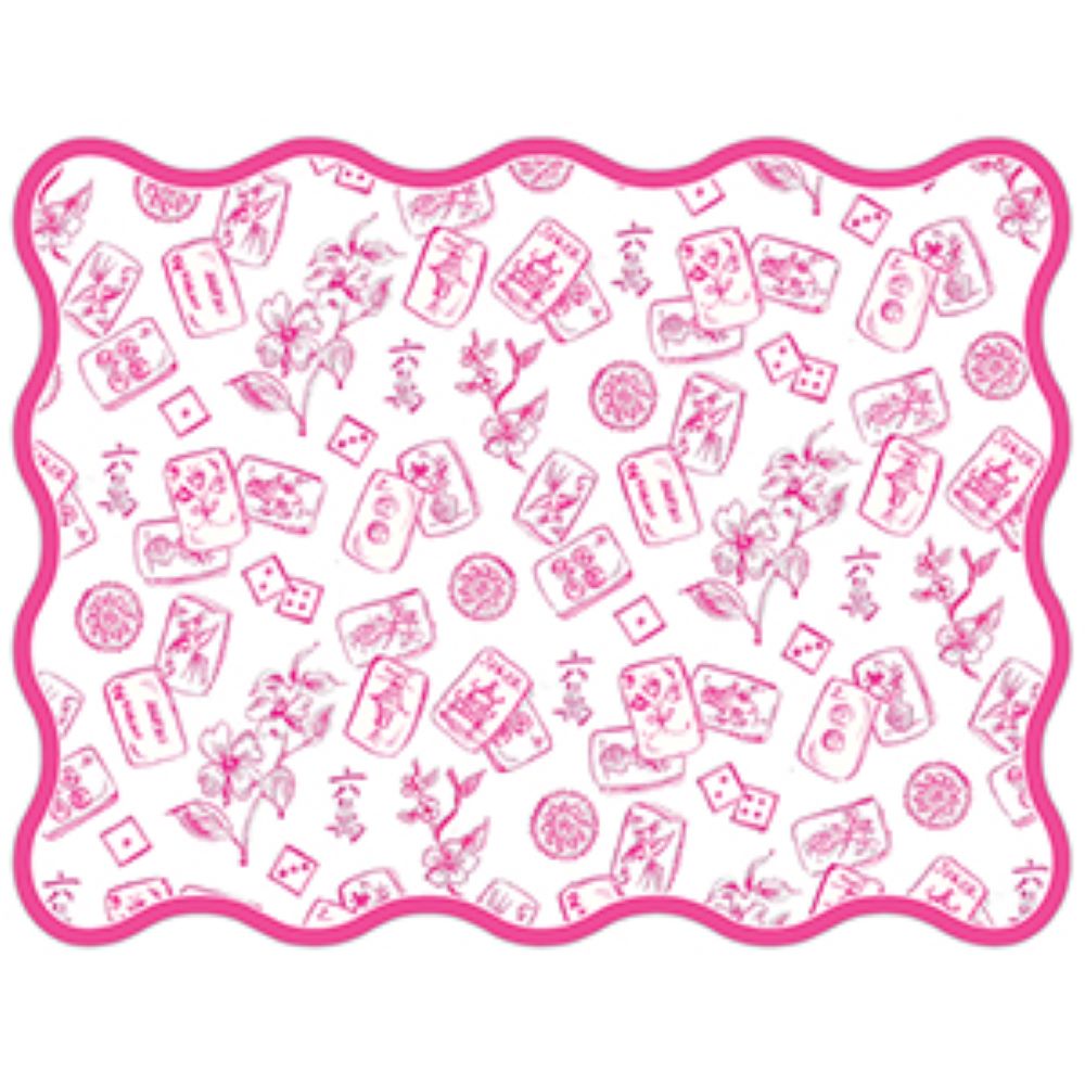 Pink Mahjong Toile Scallop Edge Placemats/10pk
