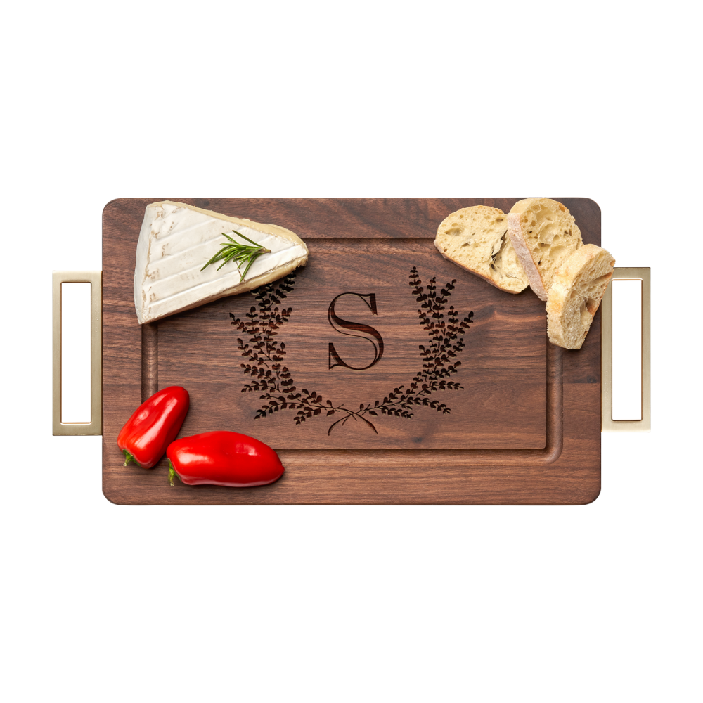 Maple Wood Walnut Cheeseboard | Gold Handles | 13 x 8"