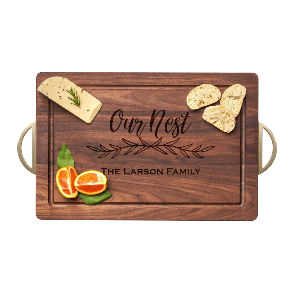 Black Walnut Wood Cutting + Cheeseboard with Gold Handles | 18 x 12"