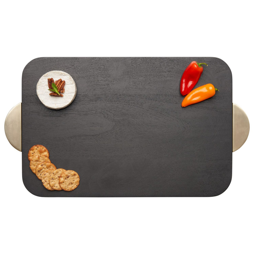 Black Acacia Wood Cutting + Cheeseboard w/ Gold Handles | 18 x 12"