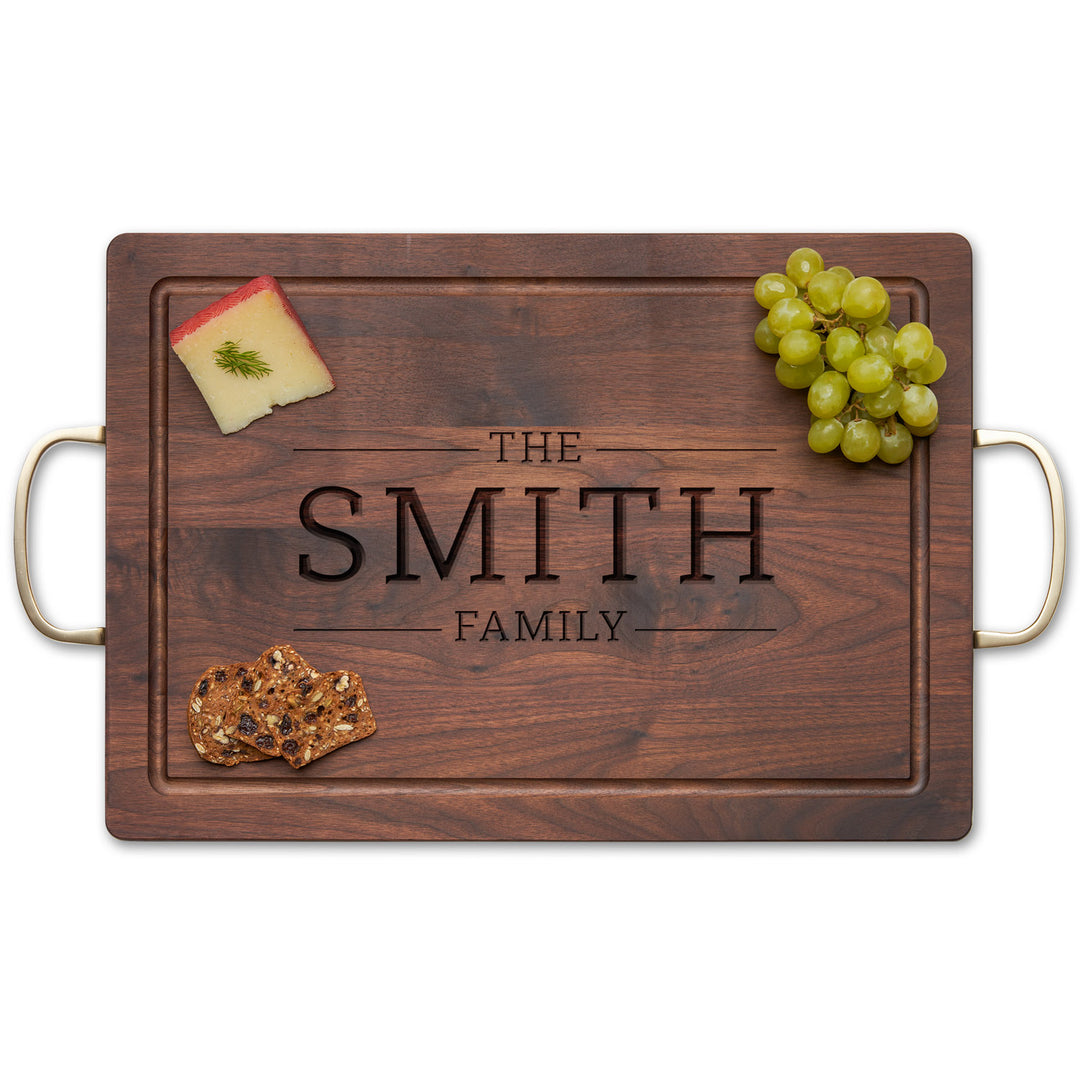 Maple Wood  Walnut Cutting & Cheeseboard Rectangle | Gold Handles | 20" x 14"