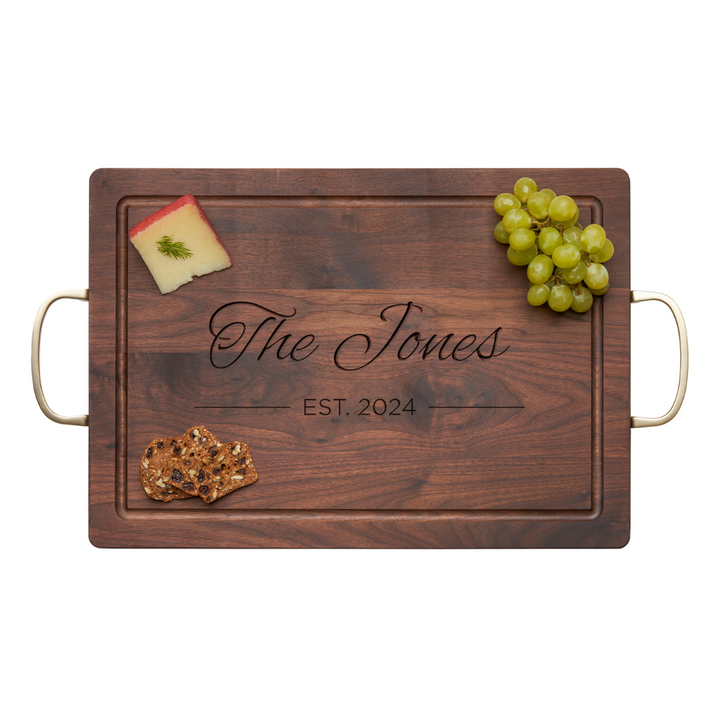 Maple Wood  Walnut Cutting & Cheeseboard Rectangle | Gold Handles | 20" x 14"