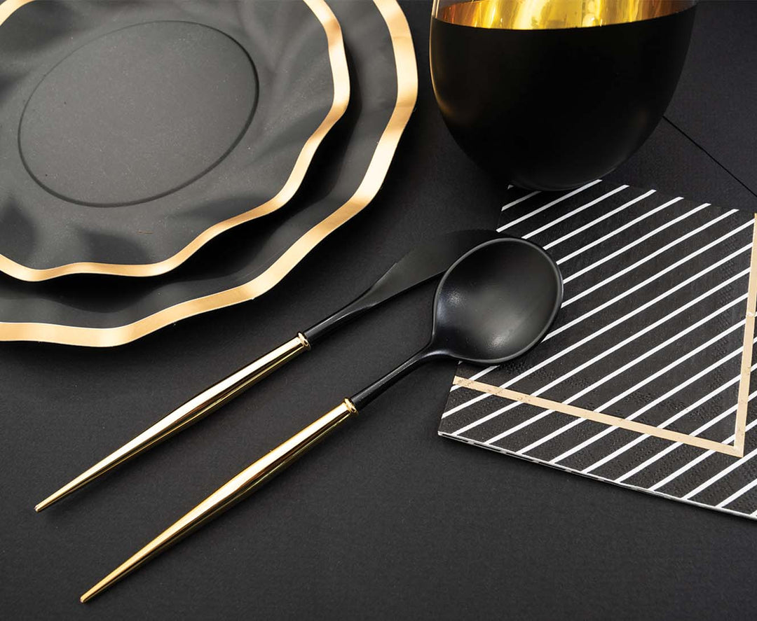 Black & Gold Bella Assorted Plastic Cutlery/36pc, Service for 12