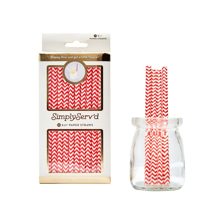 Scarlet Chevron Paper Cocktail Straw/25pk - Gift Box