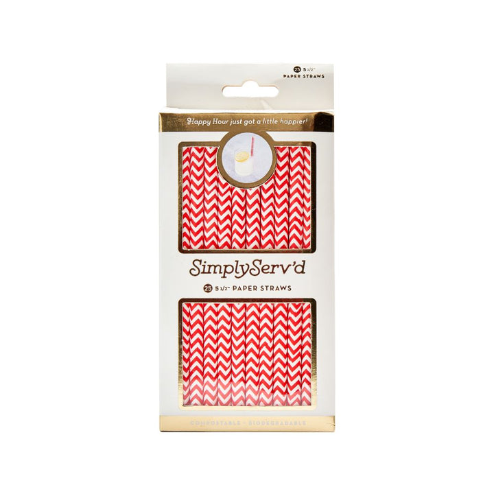 Scarlet Chevron Paper Cocktail Straw/25pk - Gift Box