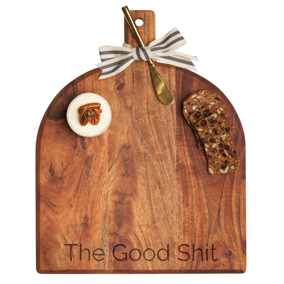 Acacia Bevel Board w/ Ribbon & Gold Spreader Knife | The Good Shit | 15 x 12"