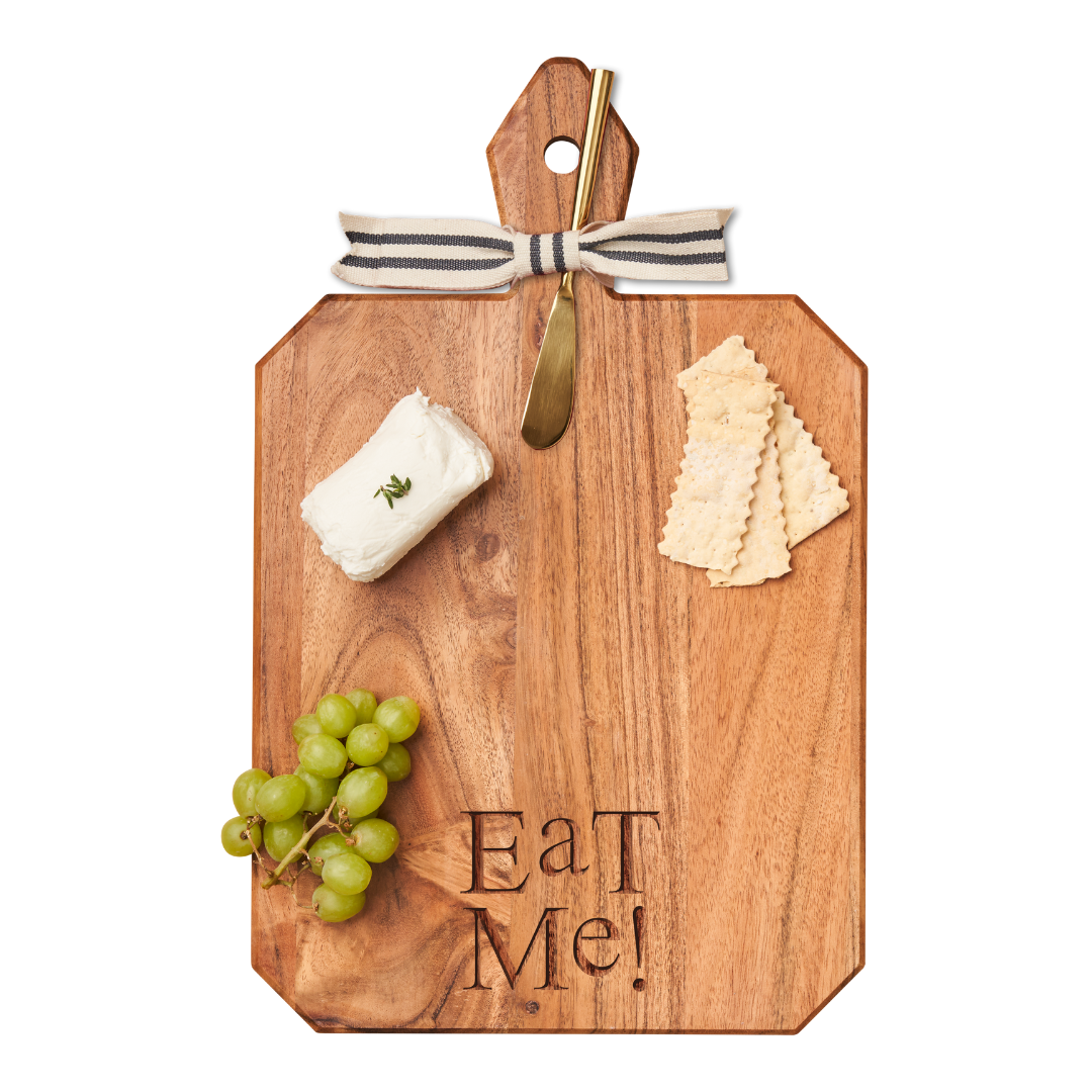 Acacia Heirloom Board Rectangle w/ Gold Spreader & Ribbon | Eat Me | 16 x 10"