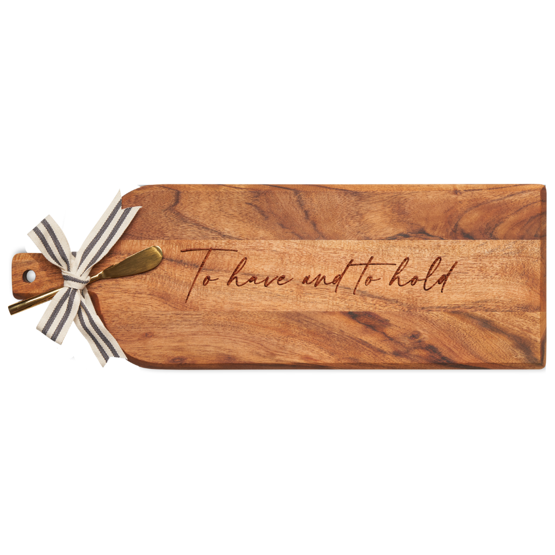 Acacia Bevel Board Long w/ Gold Spreader & Ribbon | To Have And To Hold | 20 x 7"