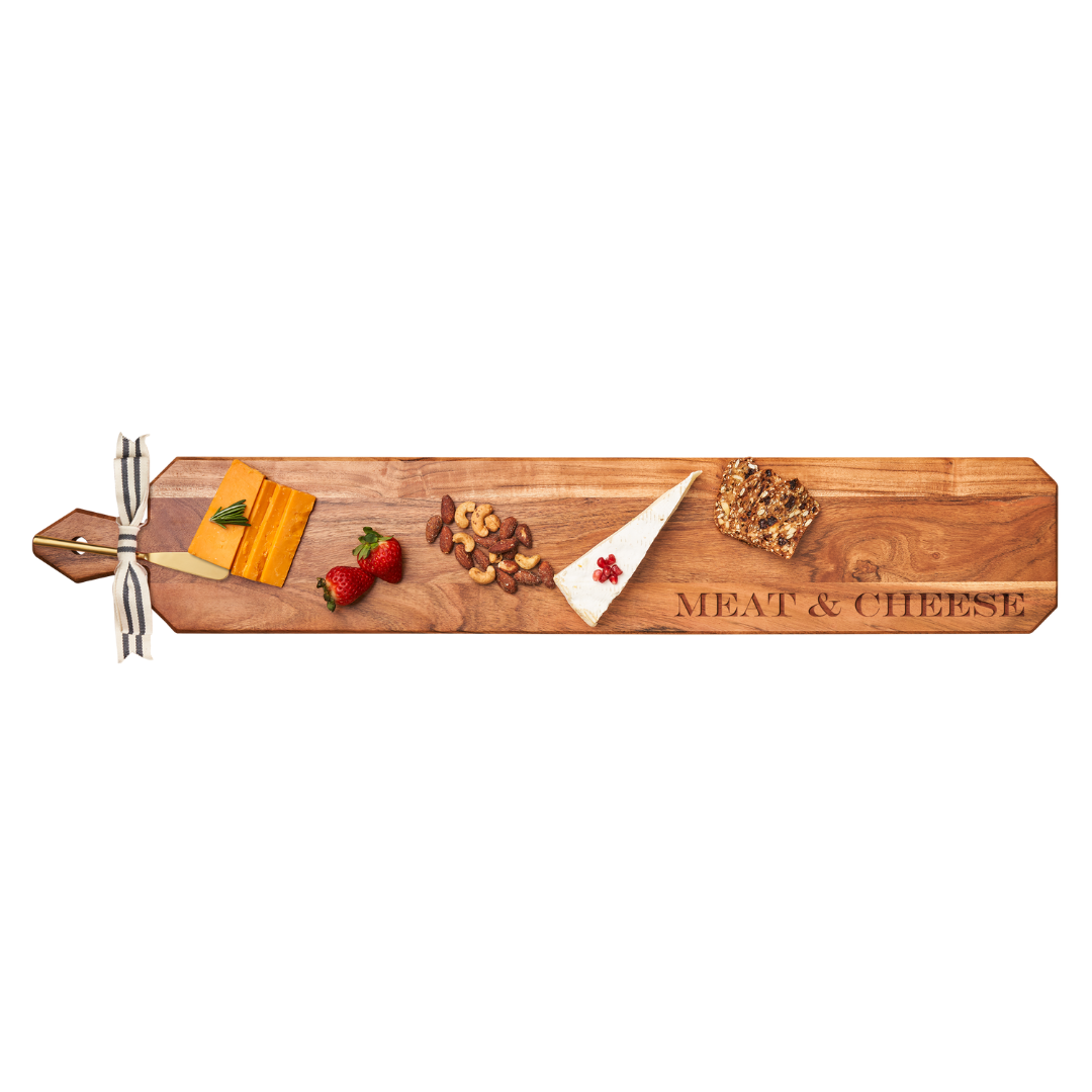 Acacia Heirloom Board Skinny w/ Gold Spreader & Ribbon | Meat & Cheese | 34 x 6"
