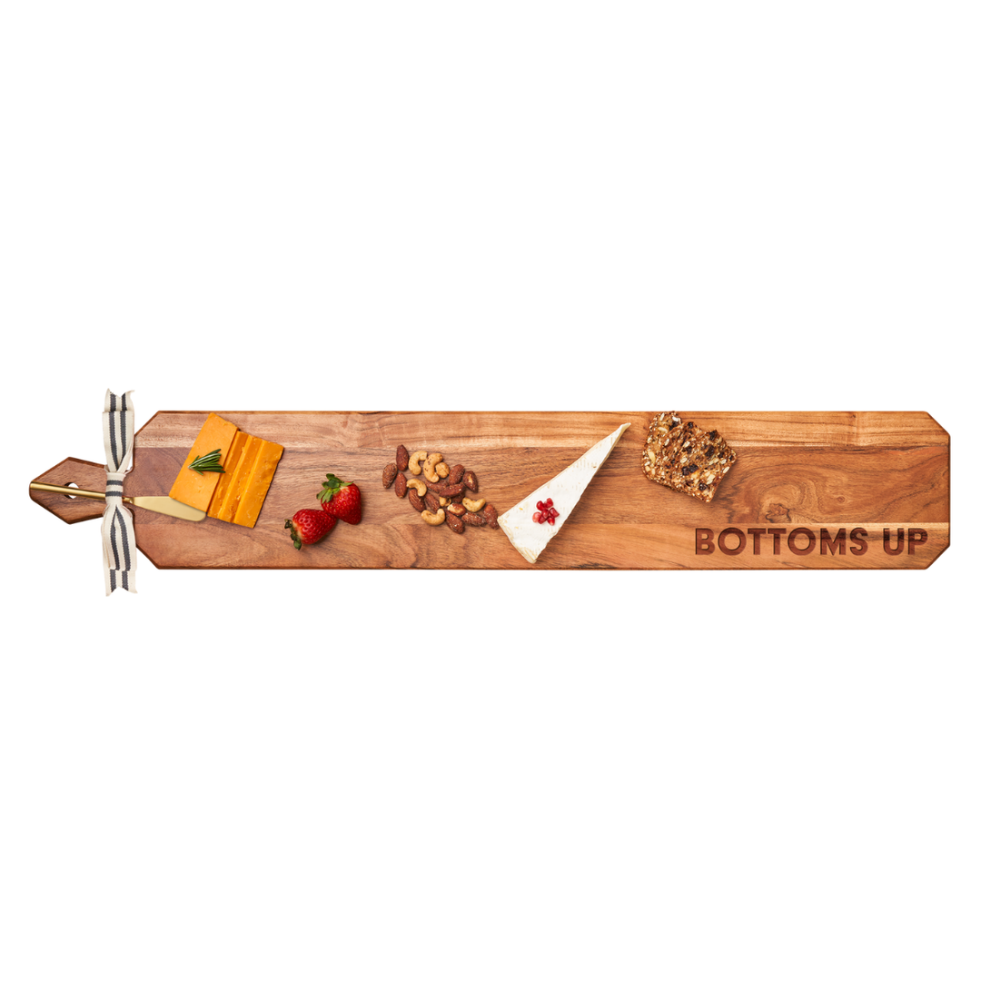 Acacia Heirloom Board Skinny w/ Gold Spreader & Ribbon | Bottoms Up| 34 x 6"