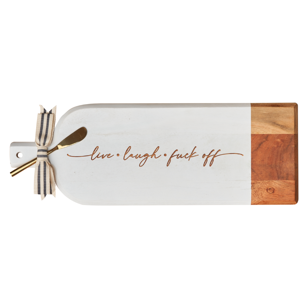 Acacia Bevel Board Long White w/ Gold Spreader & Ribbon | Live Love Fuck Off | 20 x 7"