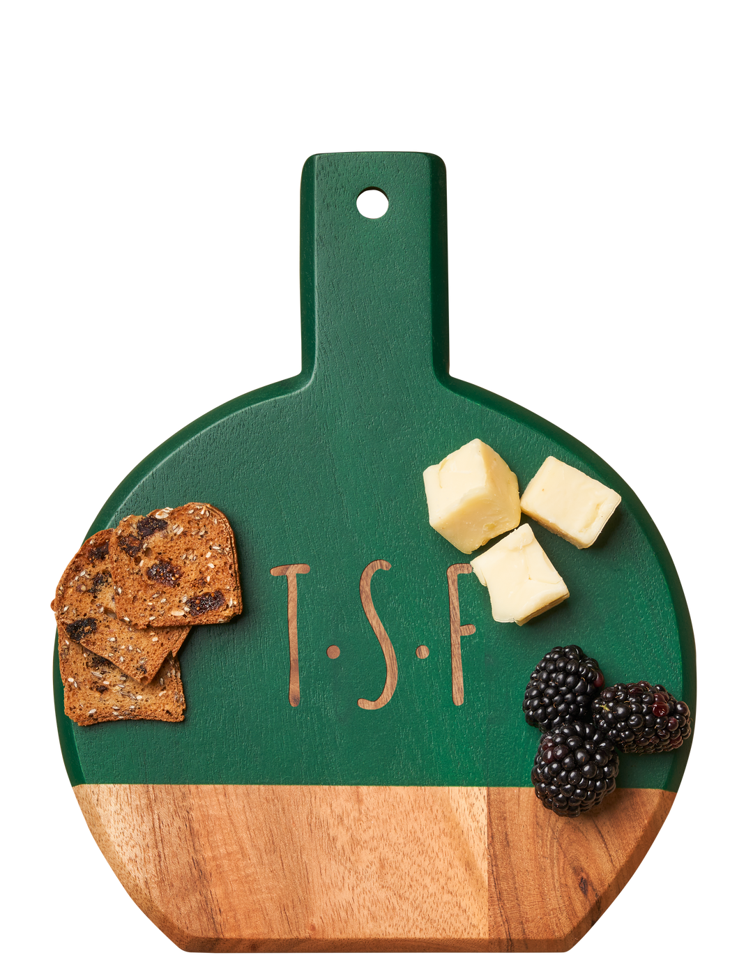 Acacia Bevel Board Green w/ Ribbon & Gold Spreader Knife | Personalized | 9.75 x 8"