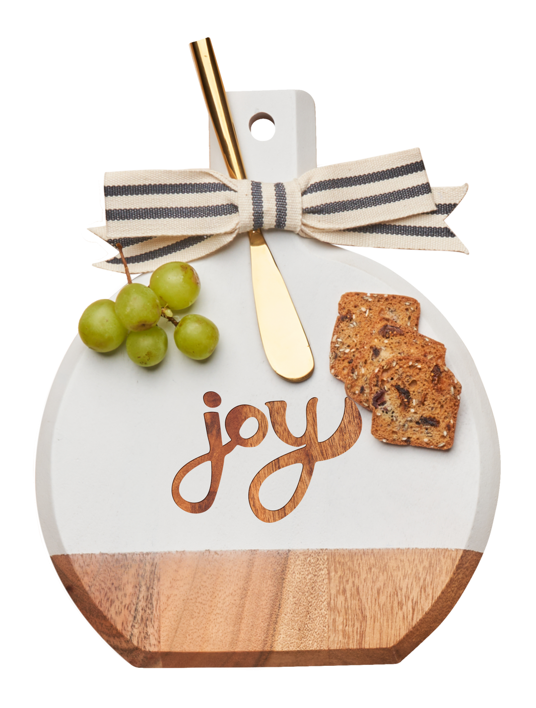 Acacia Bevel Board White w/ Ribbon & Gold Spreader Knife | Joy | 9.75 x 8"