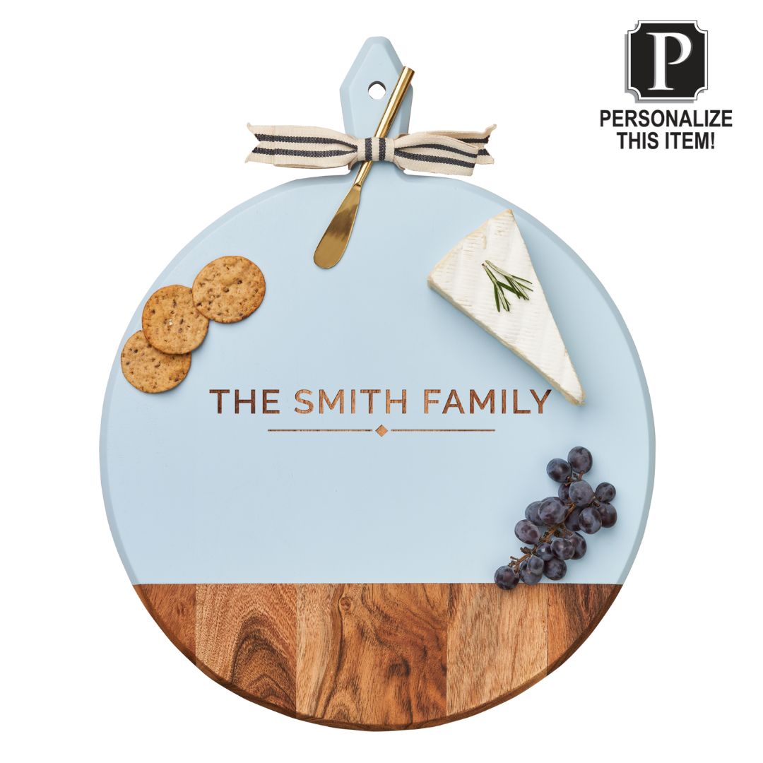 Acacia Heirloom Board w/ Handle Round In Light Blue Color | Personalize | 20 x 16"