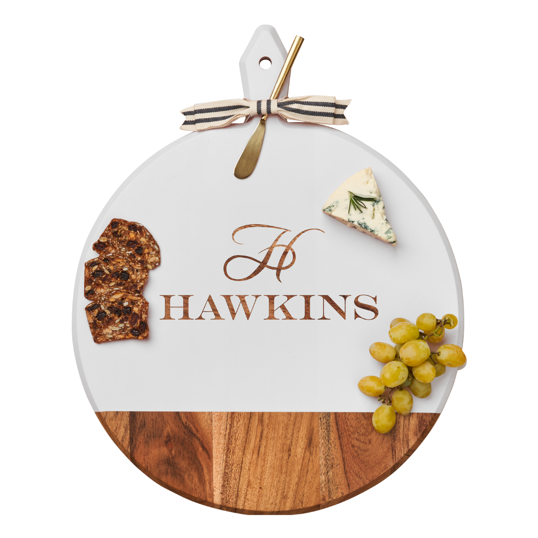 Acacia Heirloom Board Round In White Color | Personalize | 20 x 16"