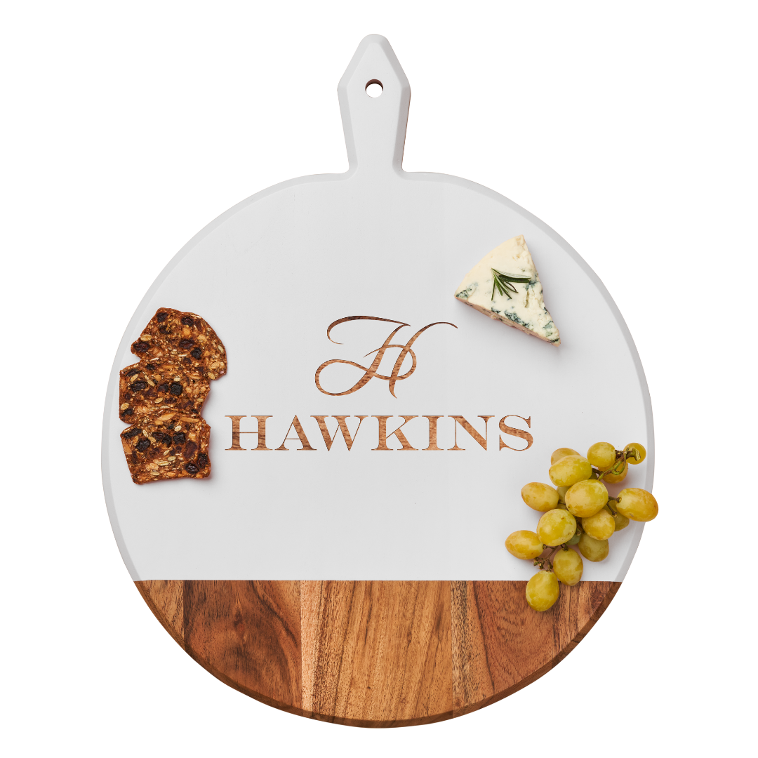 Acacia Heirloom Board Round In White Color | Personalize | 20 x 16"