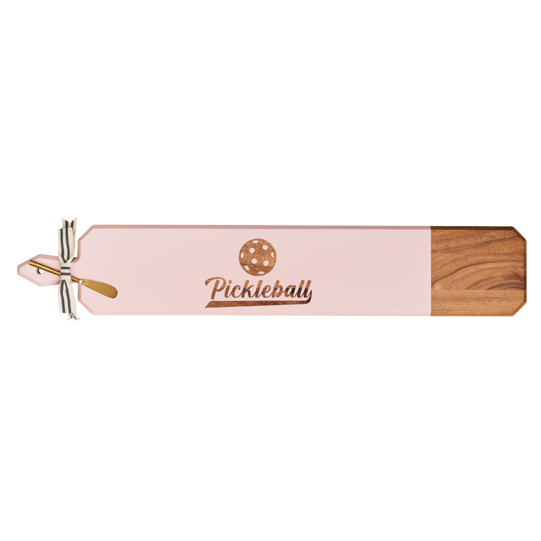 Acacia Heirloom Board Skinny In Pink Color w/ Gold Spreader & Ribbon | Pickleball | 34 x 6"