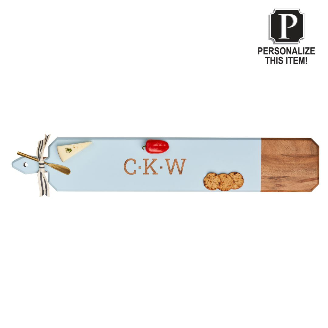 Acacia Heirloom Board w/ Handle Skinny in Light Blue Color | Personalized | 34 X 6"