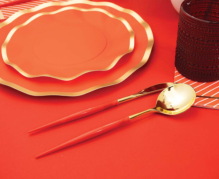 Red & Gold Bella Assorted Plastic Cutlery/24pc, Service for 8