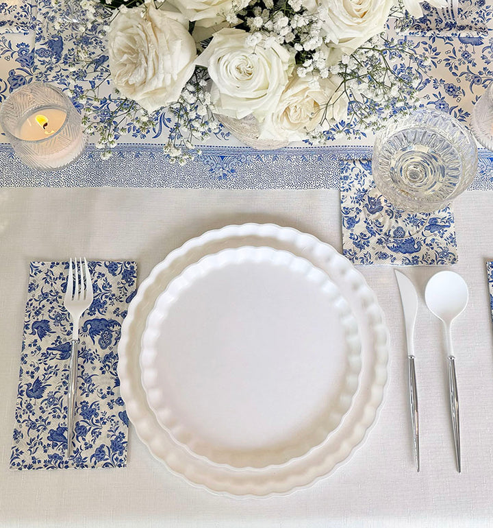 Royal Peacock Table Setting: Eco White & Blue