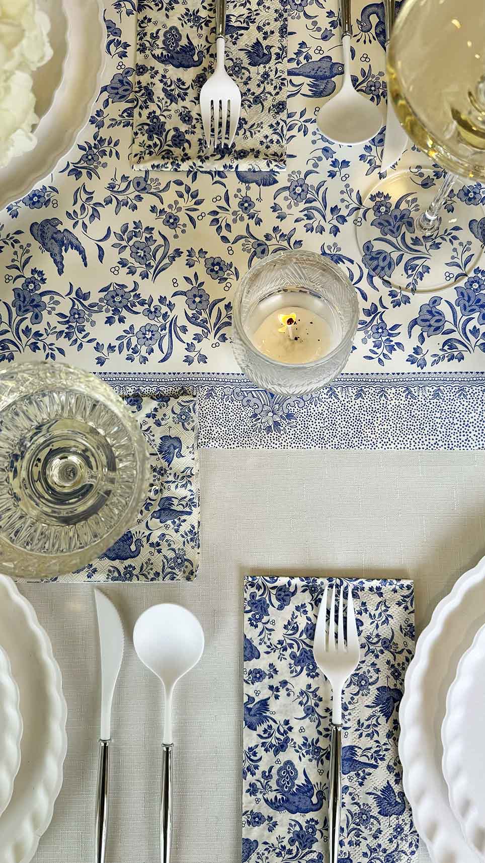 Royal Peacock Table Setting: Eco White & Blue