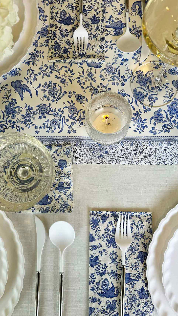 Royal Peacock Table Setting: Eco White & Blue