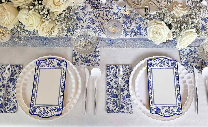 Royal Peacock Table Setting: Eco White & Blue