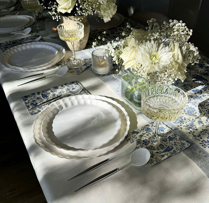 Royal Peacock Table Setting: Eco White & Blue