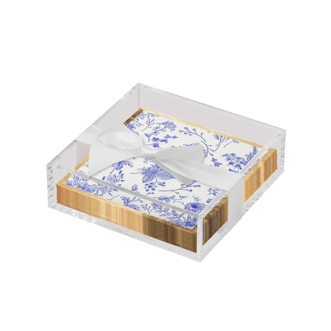 Acrylic Napkin Tray, Clear with Cocktail Napkin - Timeless