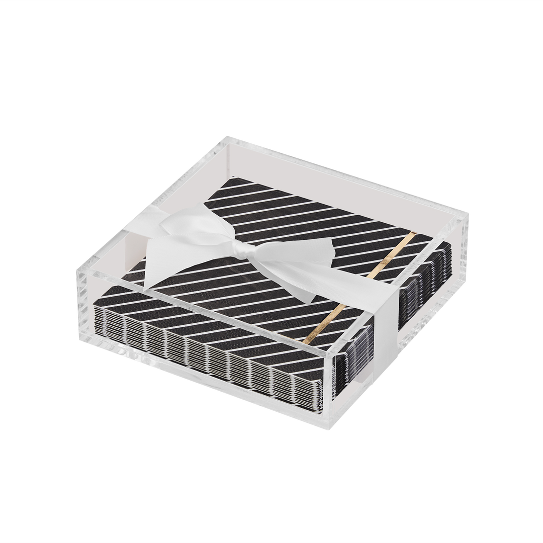 Acrylic Napkin Tray, Clear with Cocktail Napkin - Everyday Black