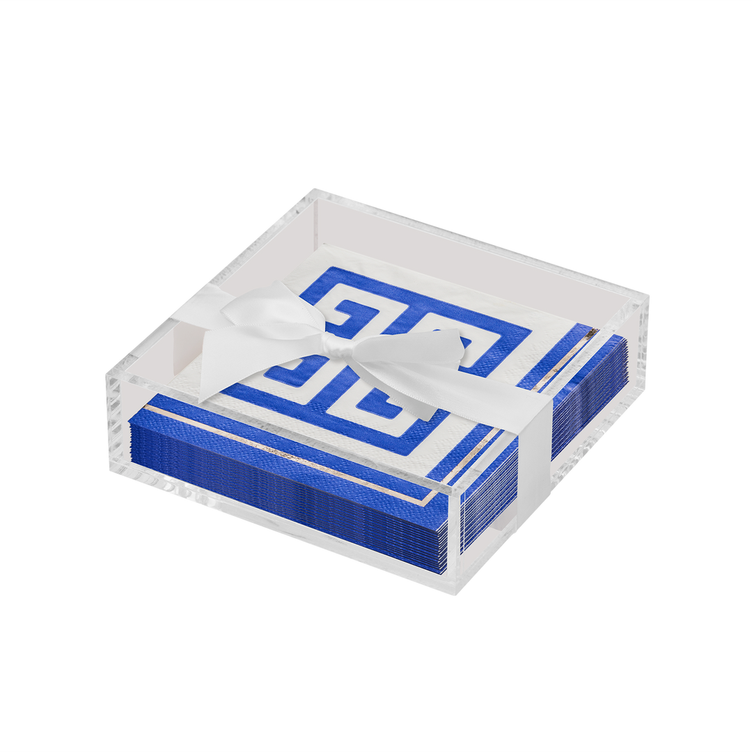 Acrylic Napkin Tray, Clear with Cocktail Napkin, Clear - Greek Key
