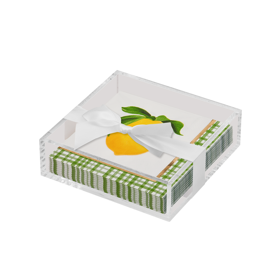 Acrylic Napkin Tray, Clear with Cocktail Napkin - Lemon & Stem
