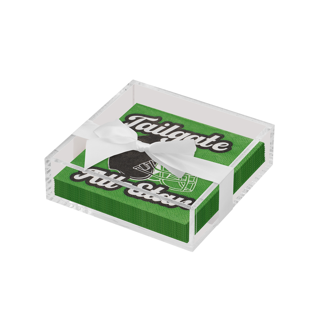 Acrylic Napkin Tray, Clear with Cocktail Napkin - Tailgate All-Star