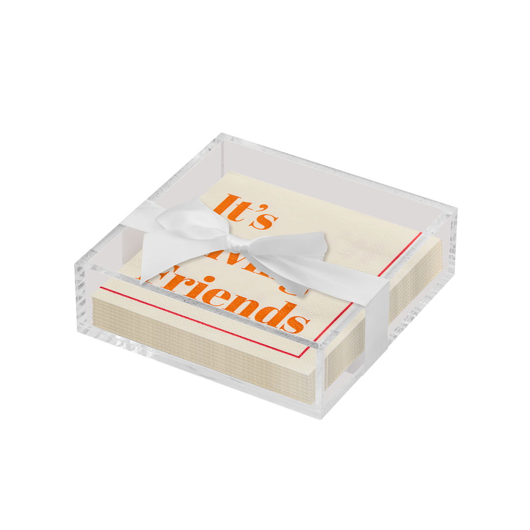 Acrylic Napkin Tray, Clear with Cocktail Napkin - Give Thanks, Its Giving Friends