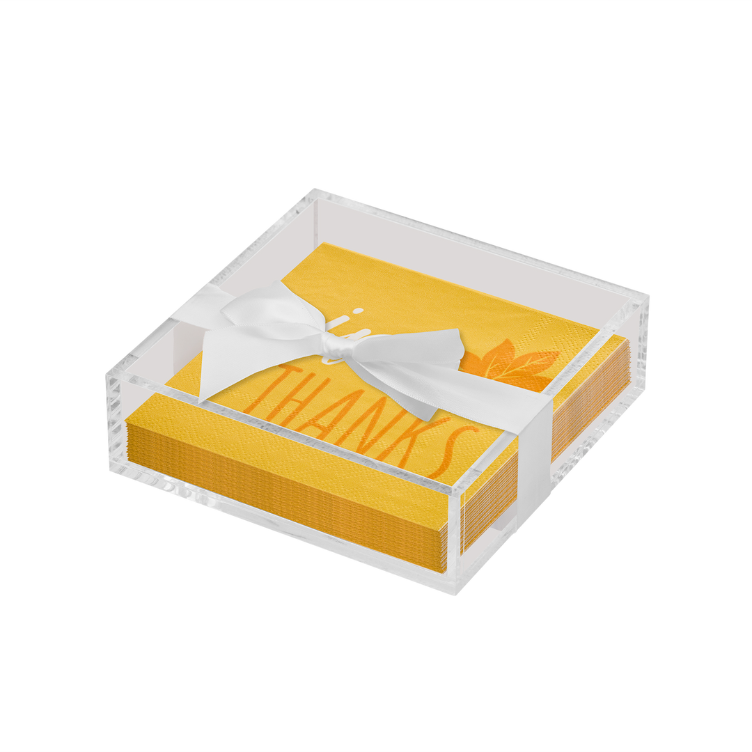 Acrylic Napkin Tray, Clear with Cocktail Napkin - Give Thanks