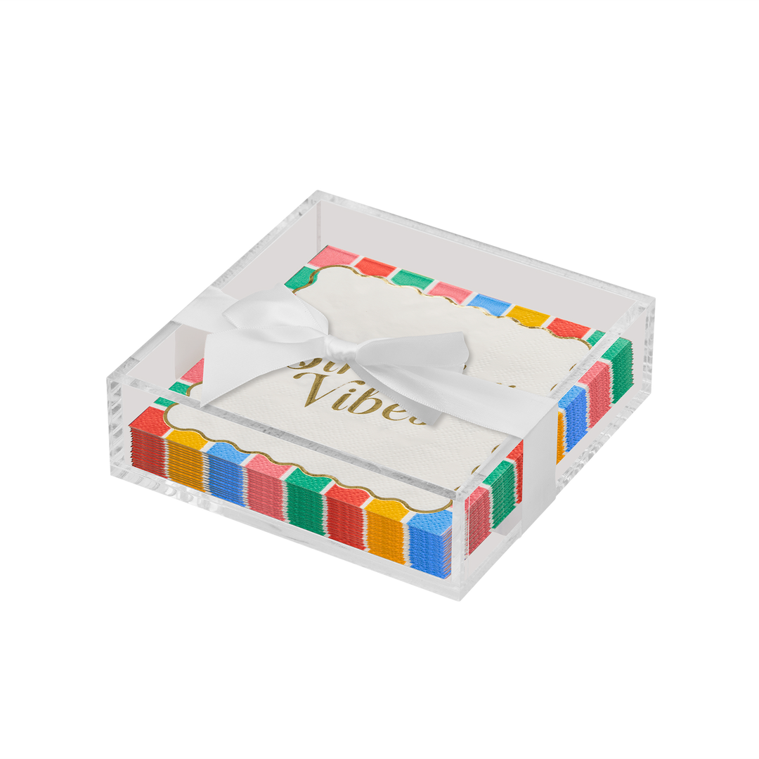 Acrylic Napkin Tray, Clear with Cocktail Napkin - Birthday Vibes