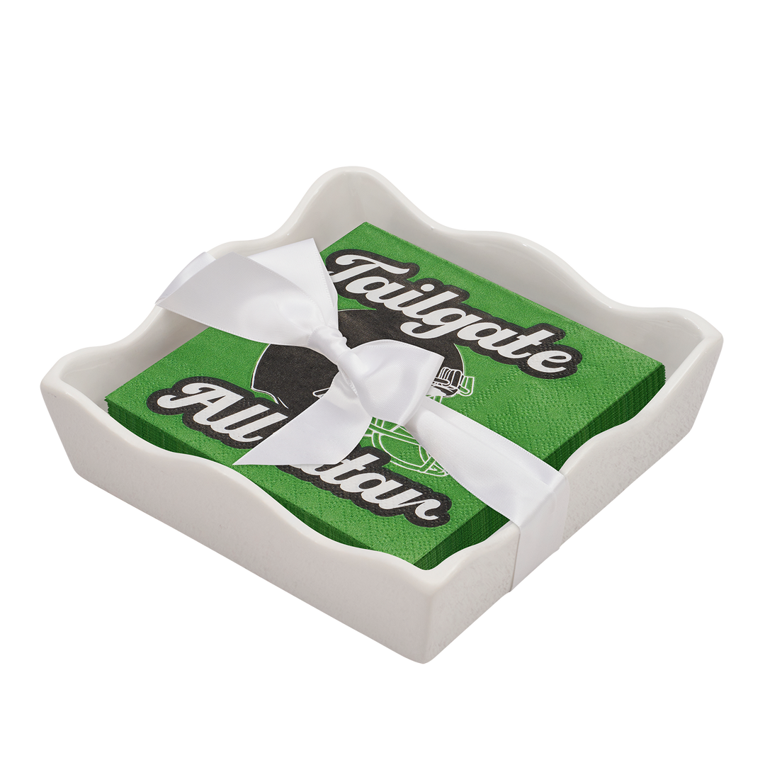 Ceramic Wave Napkin Tray with Cocktail Napkin - Tailgate All-Star