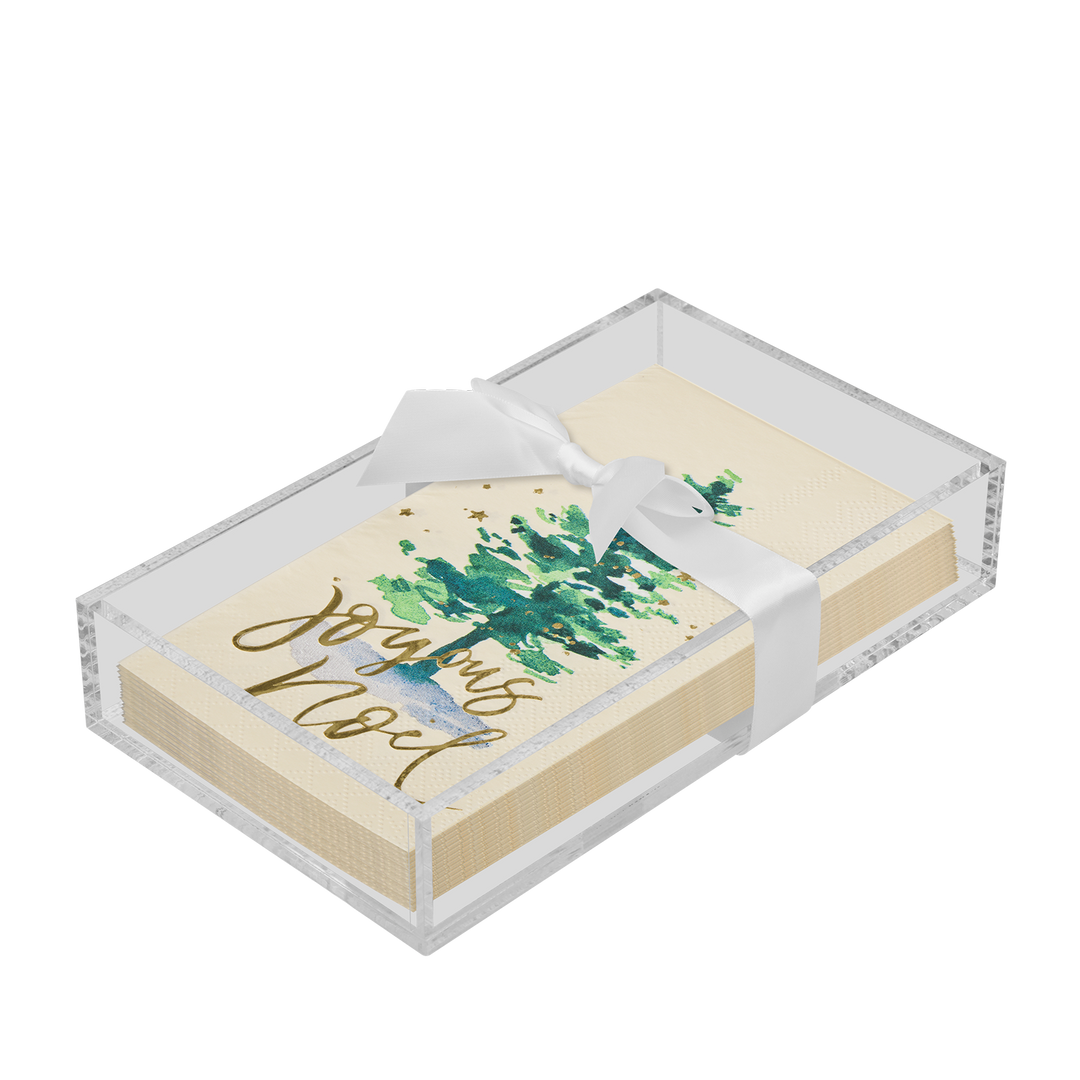 Acrylic Napkin Tray, clear with Guest Towel - Winter Blossom