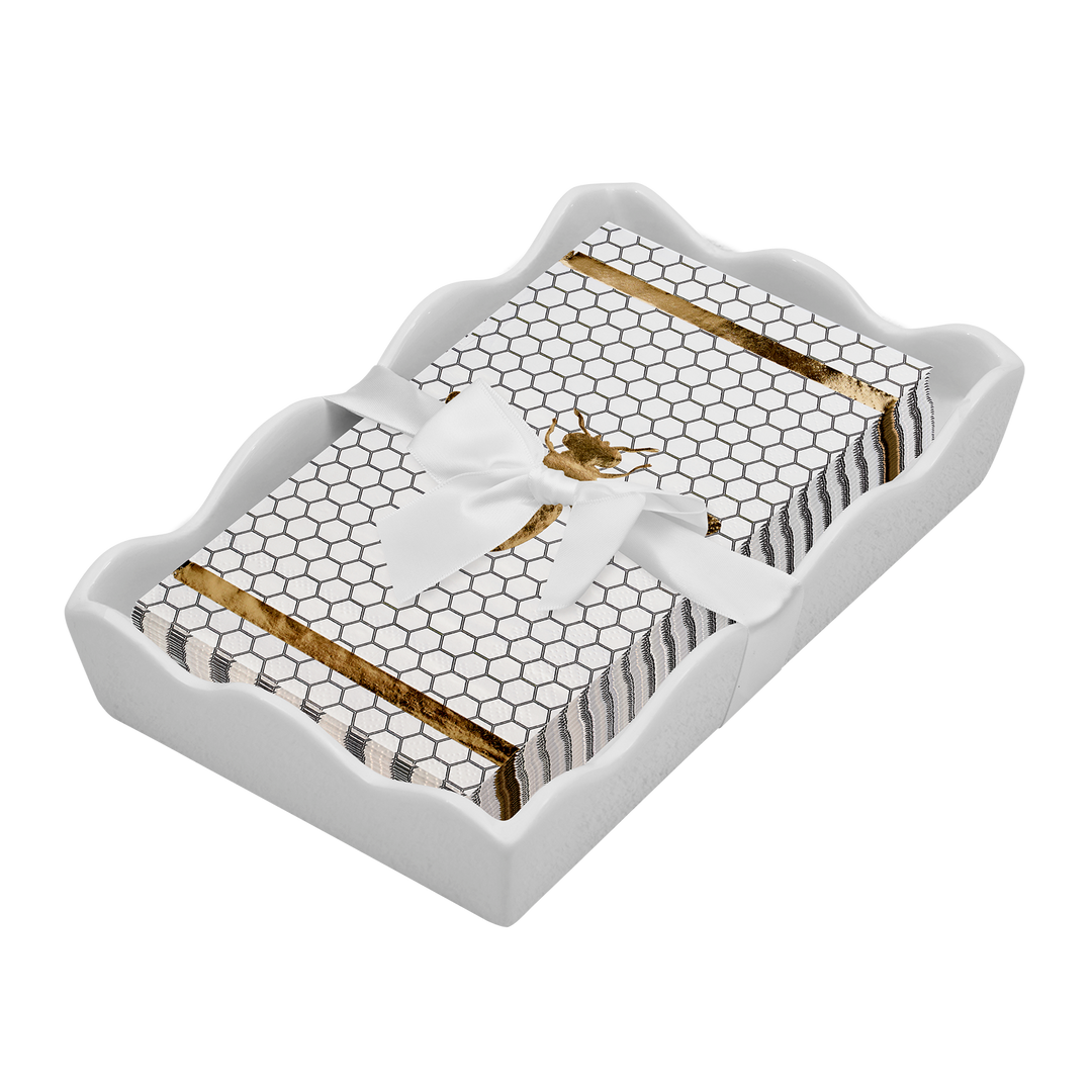 Ceramic Wave Napkin Tray with Guest Towel - Honeybee