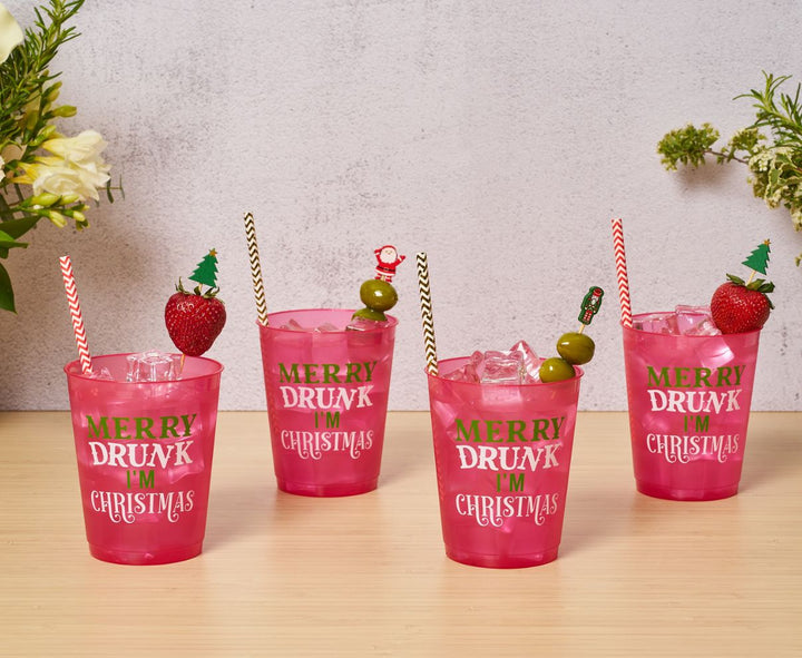 Scarlet Chevron Paper Cocktail Straw/25pk - Gift Box