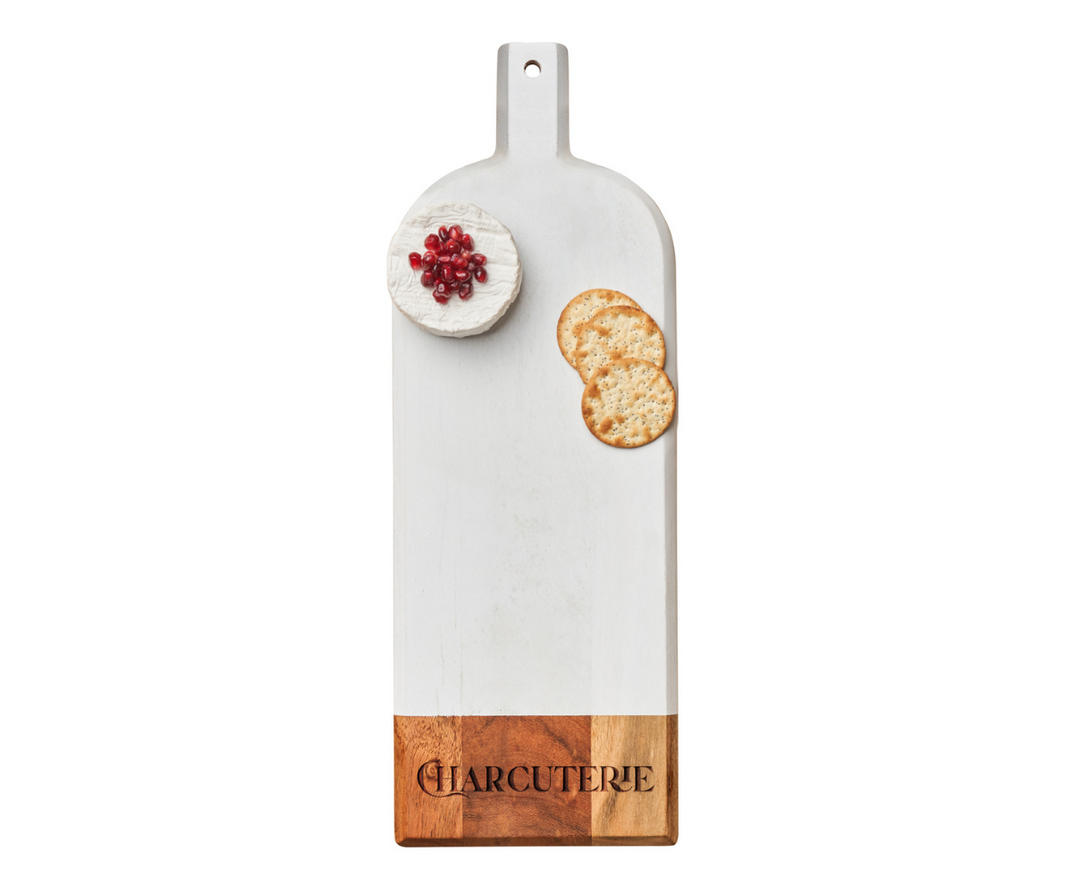 20" x 7" Acacia Bevel Board in White | Charcuterie