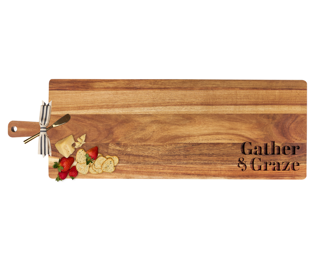 35" x 12" Acacia Wood Thick Handle Board with Gold Spreader | Gather & Graze