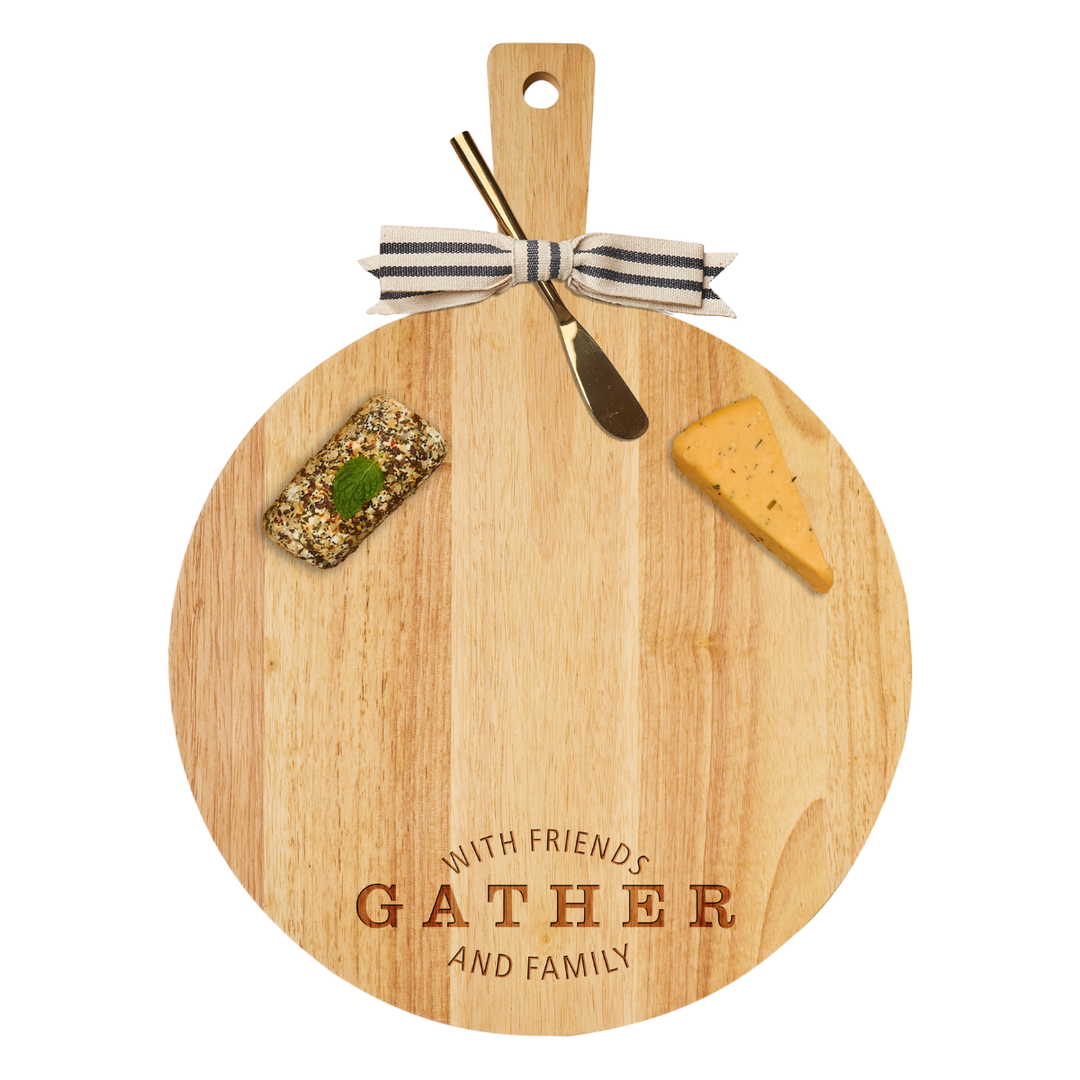 19" x 14" Rubber Wood Thick Handle Round Board with Gold Spreader | Gather