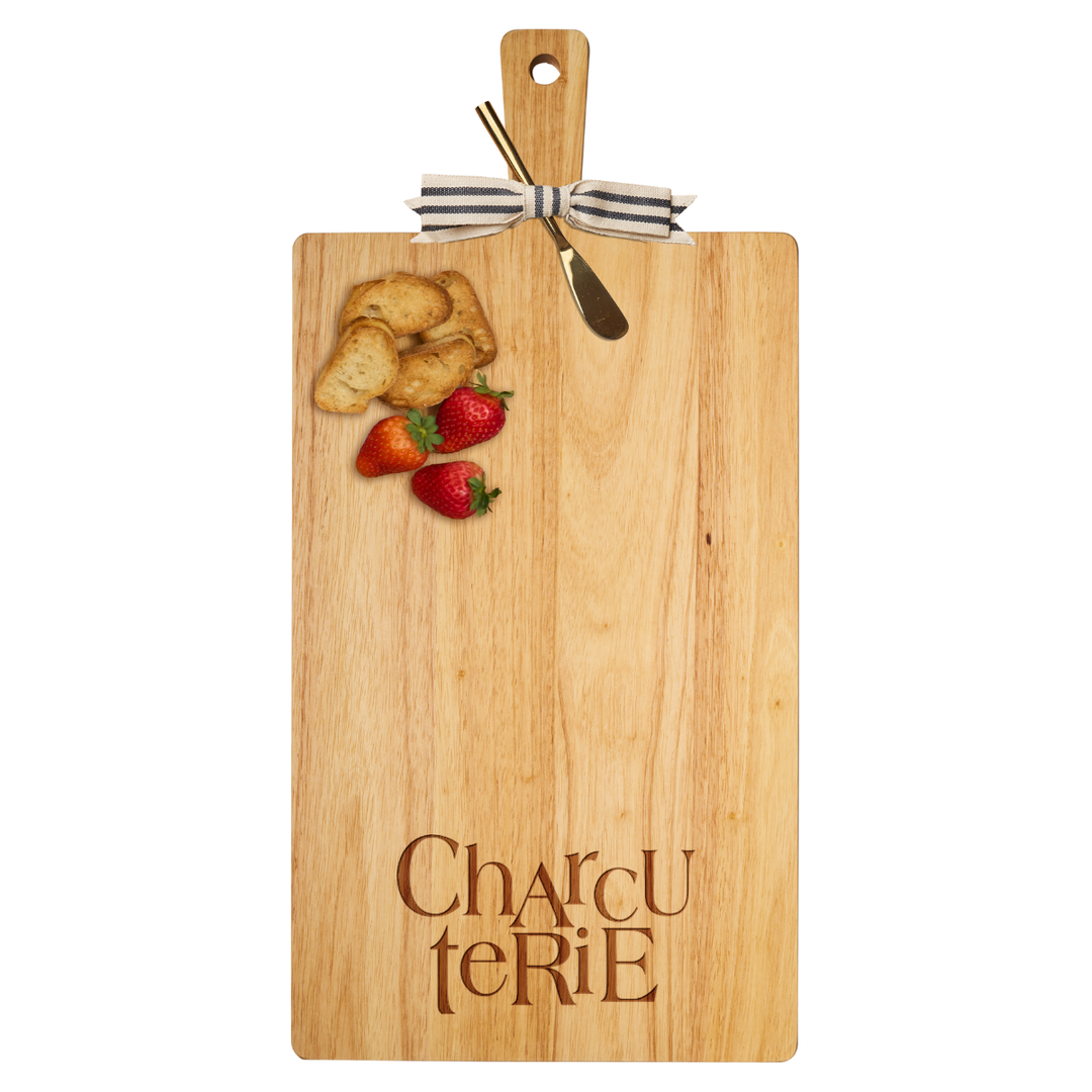 24" x 12" Rubber Wood Thick Handle Cutting Board | Charcuterie