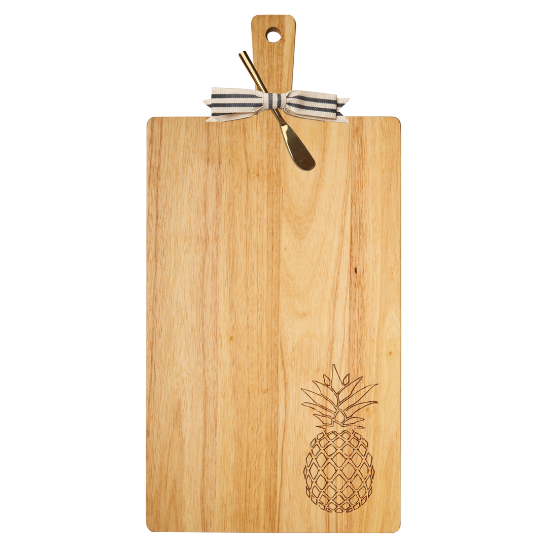 24" x 12" Rubber Wood Thick Handle Cutting Board | Pineapple