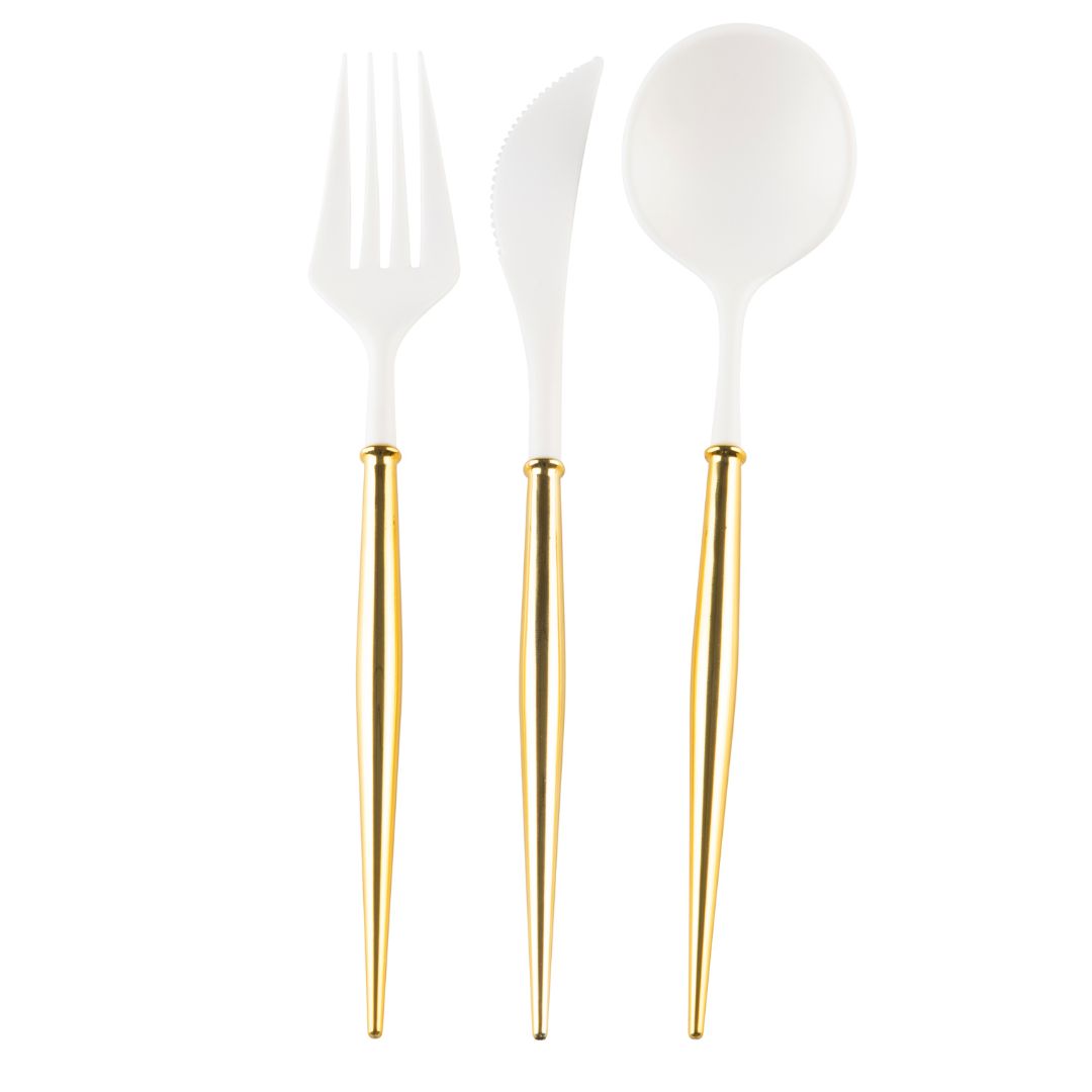 24 GOLD BEIGE Plastic CUTLERY Disposable Spoon Fork Knife Set