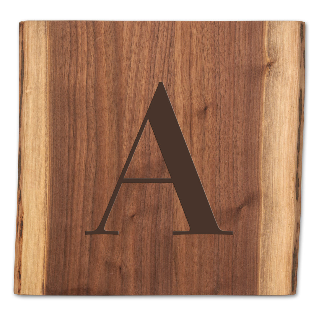 Personalized Black Walnut Live Edge Board | Initial | 12 x 12"