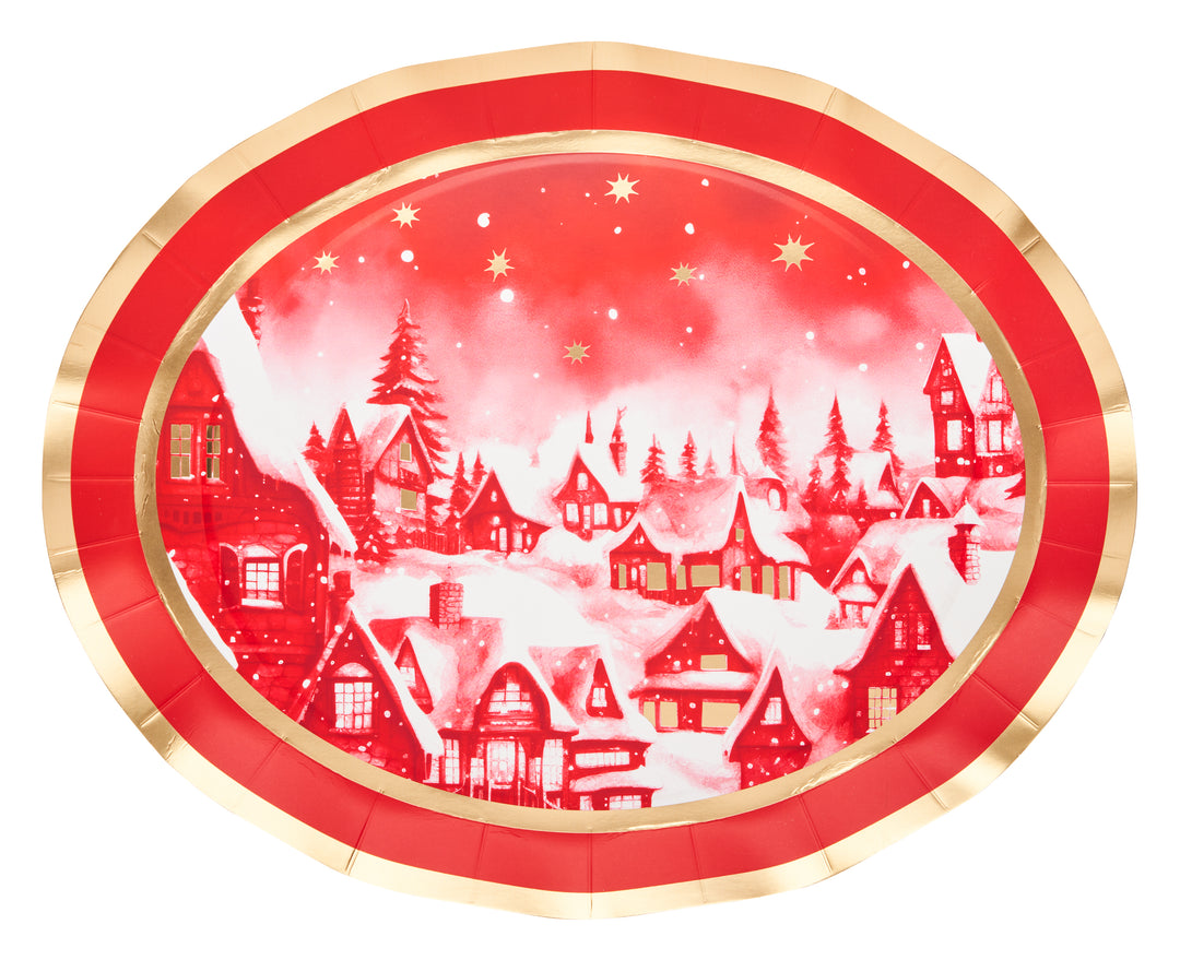 Christmas Village Wavy Paper Platter Plate/8pk