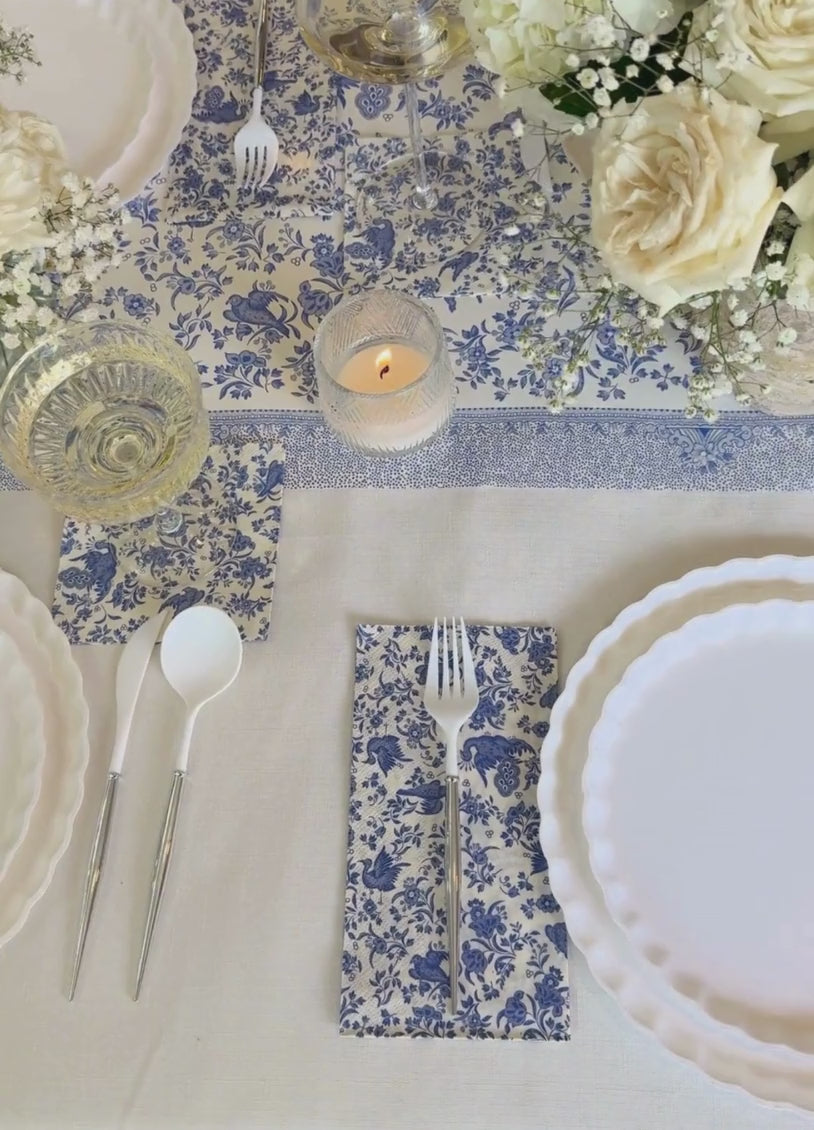 Royal Peacock Table Setting: Eco White & Blue