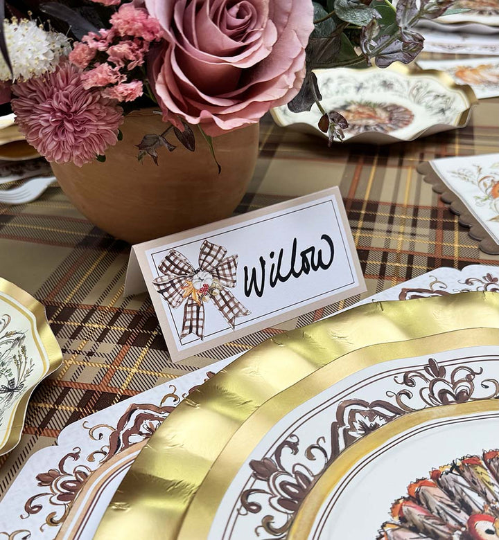 Turkey & Gourds Bow Place Card/10pk